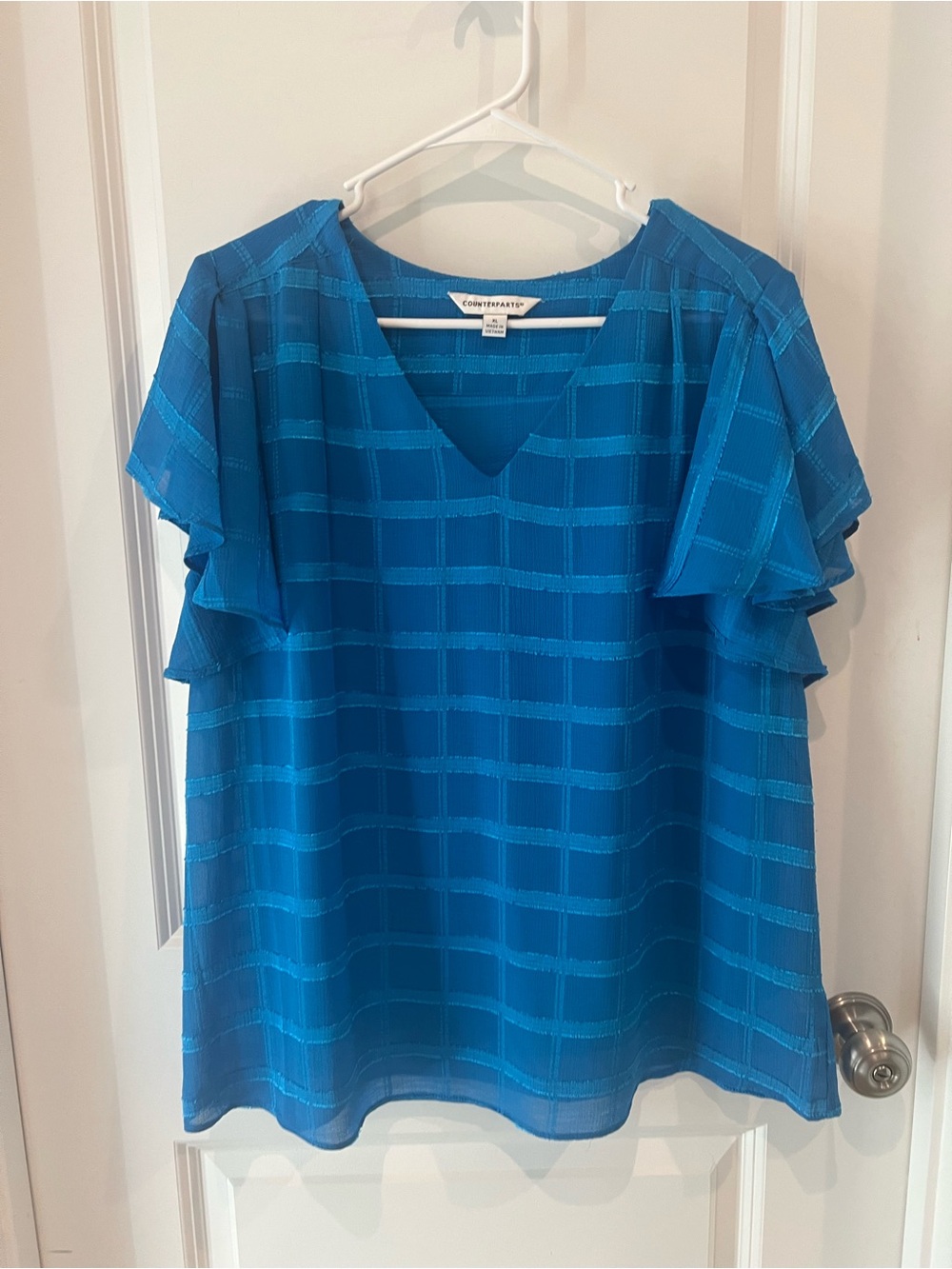 Counterparts Bright Blue V-Neck Flutter Sleeve Blouse Size XL